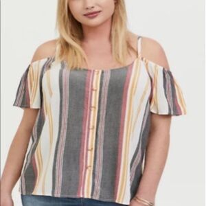 Torrid blouse size 5 Striped Rayon cold shoulder blouse size 5